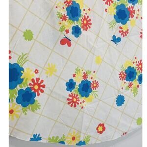 1960s Mod Retro Flower Power Table cloth Round Butterfly Blue Red Yellow 68" Che